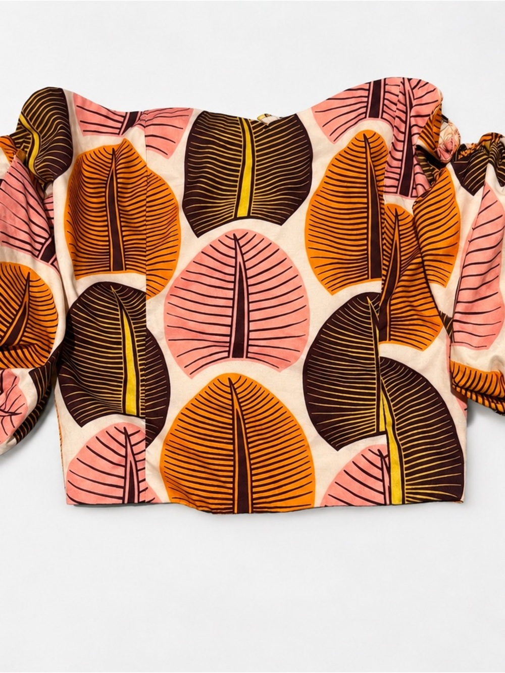 Othr Off-Shoulder Leaf-Print Crop Top in Pink, Orange & Brown
